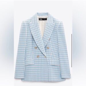 Zara Women's Light Blue Houndstooth Blazer